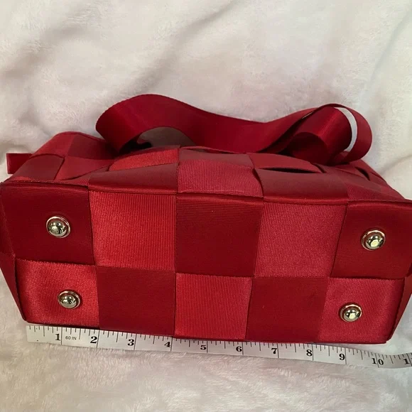 Seatbelt Purse (Red)  Woven Neutral Y2K
90s Top Handle Shoulder Bag. Preloved - Picture 3 of 10